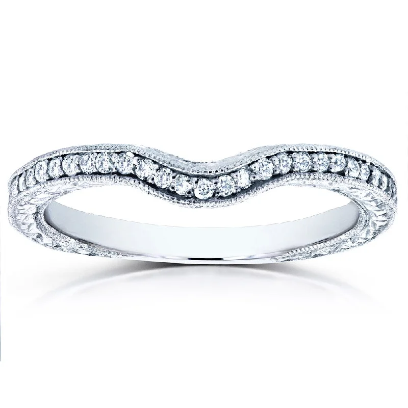 Women’s classic engagement rings-Annello by Kobelli 14k White Gold 1/6ct TDW Round Diamond Antique Contoured Wedding Band