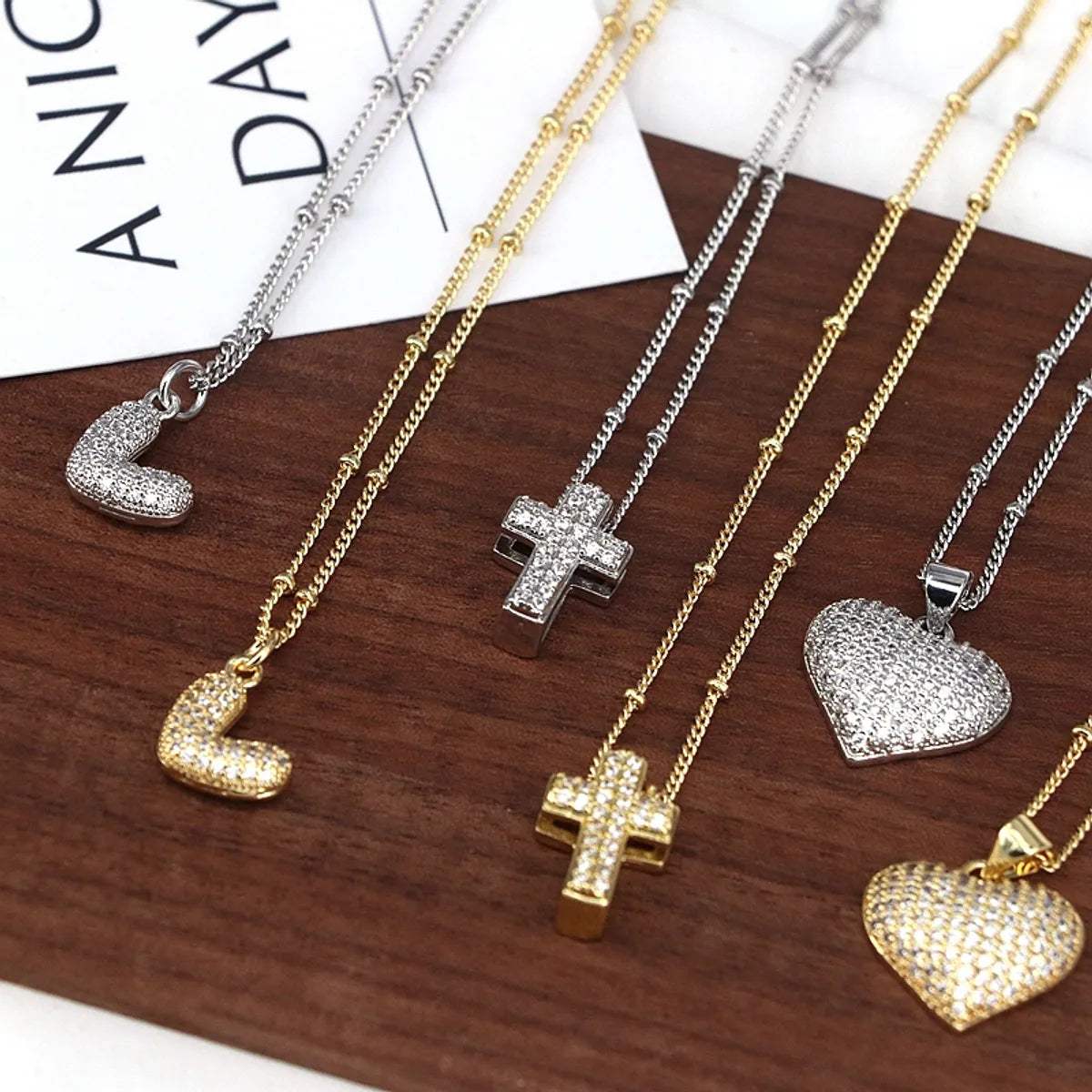 Women’s long chain necklaces-Copper 18K Gold Plated Plating Inlay Cross Heart Shape Zircon Pendant Necklace