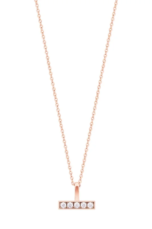 Women’s rose gold pendant necklaces-T-Bar Cz Set Bar Pendant in Rose Gold