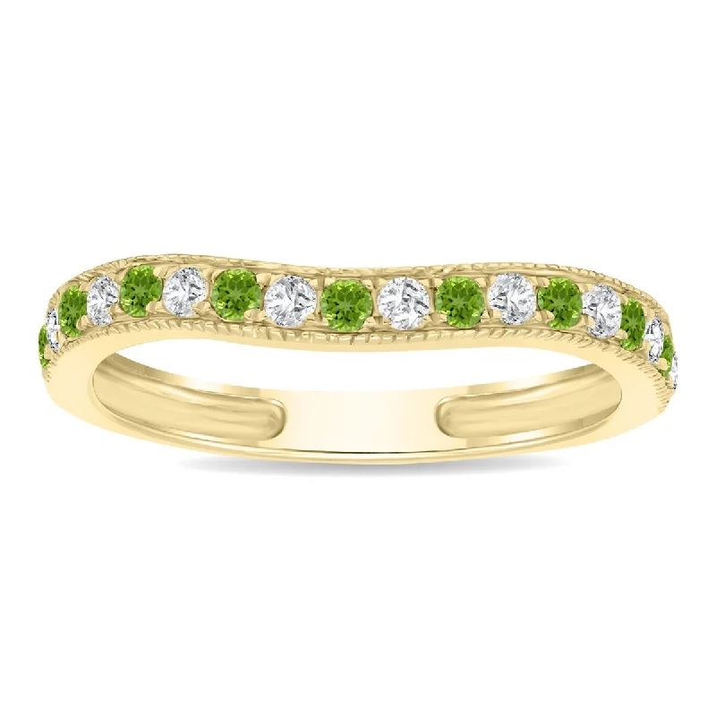 Women’s aquamarine engagement rings-Peridot and Diamond Channel Set Wedding Band in 10K Yellow Gold