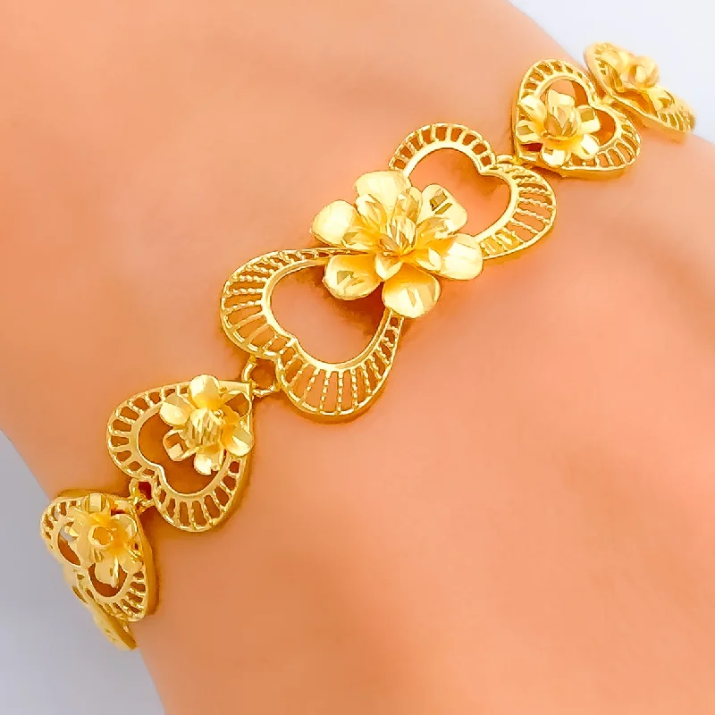 Women’s tennis and charm bracelets-Palatial Flower 22K Gold Bracelet