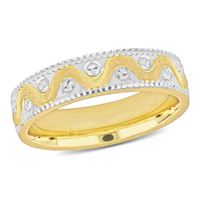 Women’s ethically sourced engagement rings-Miadora 5mm Wave Design Wedding Band in Two-Tone 14k Yellow and White Gold