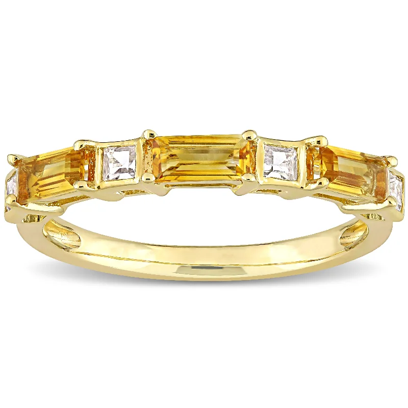 Women’s bridal engagement rings-Miadora 10k Yellow Gold Baguette & Square Citrine & White Topaz Stackable Eternity Wedding Band Ring