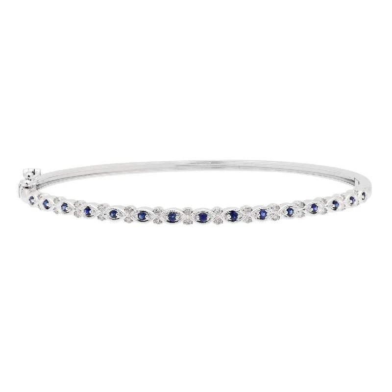 Women’s handmade bracelets-Sapphire Bangle Bracelet in 14kt White Gold with Diamonds (1/4ct tw)