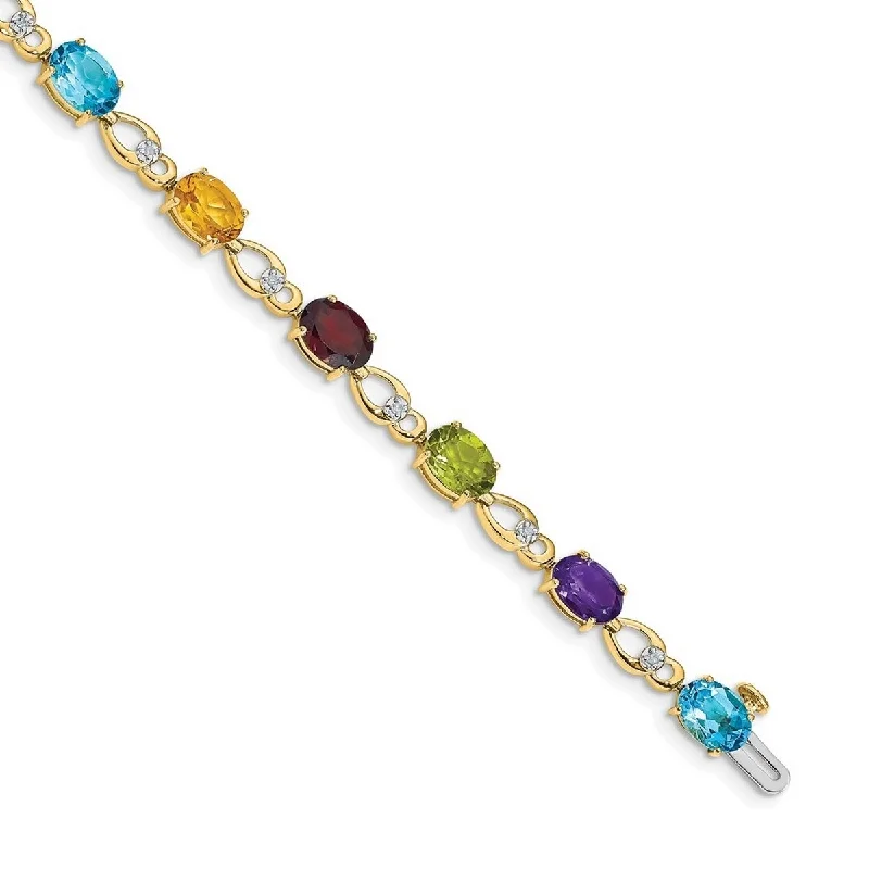 Women’s engraved bracelets-Curata 5mm 14k Rainbow Gemstone Diamond Bracelet