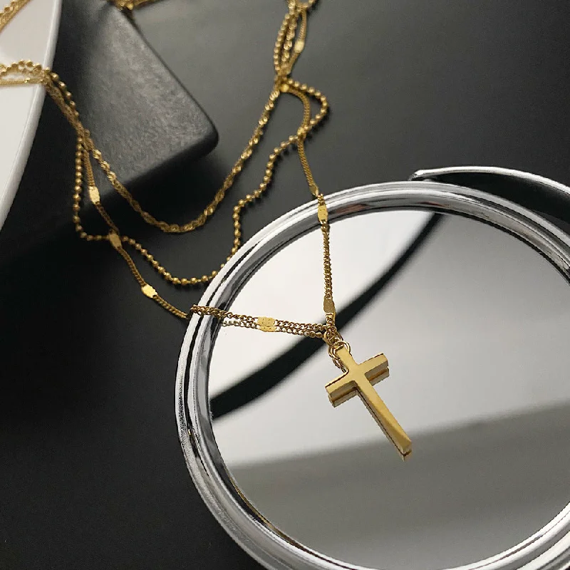 04-A8 Titanium Steel Cross Necklace Gold