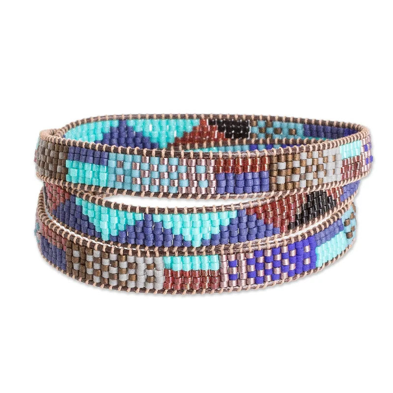 Women’s custom bracelets-Novica Handmade Geometric Tradition Glass Beaded Wrap Bracelet