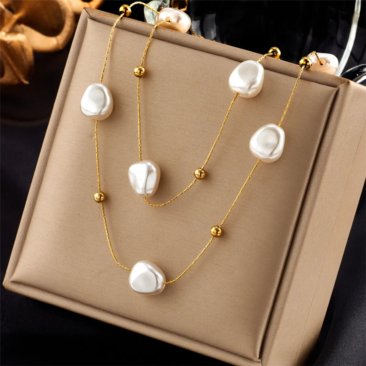 Women’s elegant necklaces-Basic Geometric Titanium Steel Gold Plated Artificial Pearls Necklace 1 Piece