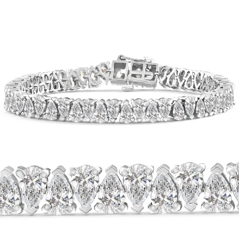 Women’s engraved bangle bracelets-10Ct Pear Shape Diamond Tennis Bracelet Wide White Gold Lab Grown