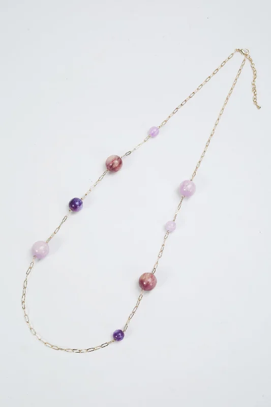 Women’s wedding necklaces-Purple Contrast Ball Beaded Gold Necklace