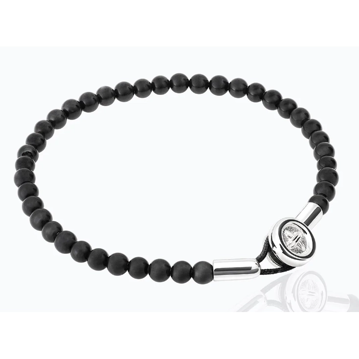 Women’s gemstone charm bracelets-Tane Mars Sterling Silver and Black Obsidian Bracelet in Medium