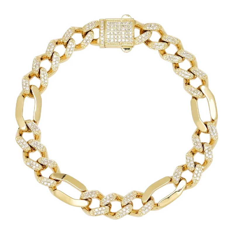 Women’s precious stone bracelets-Diamond Figaro Bracelet in 14kt Yellow Gold (1 3/8ct tw)