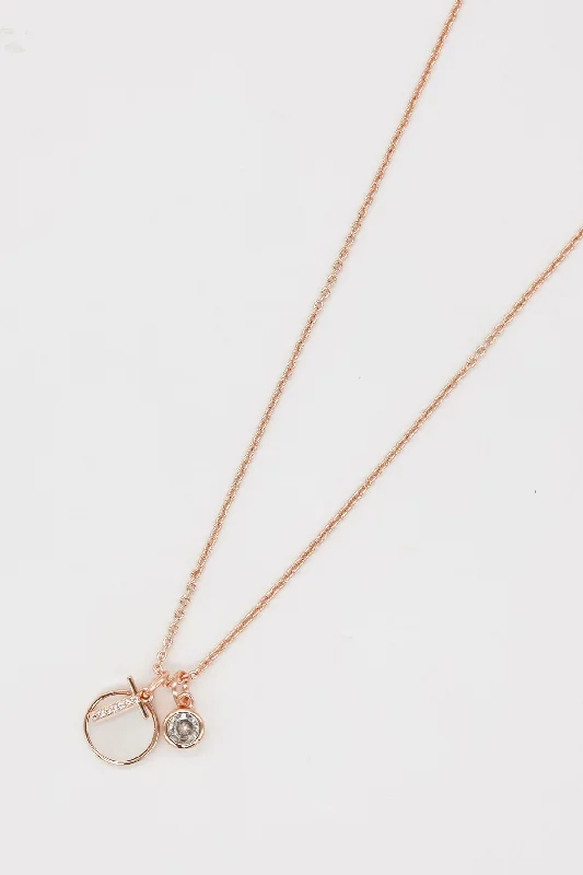 Women’s infinity pendant necklaces-T Initial Necklace in Rose Gold