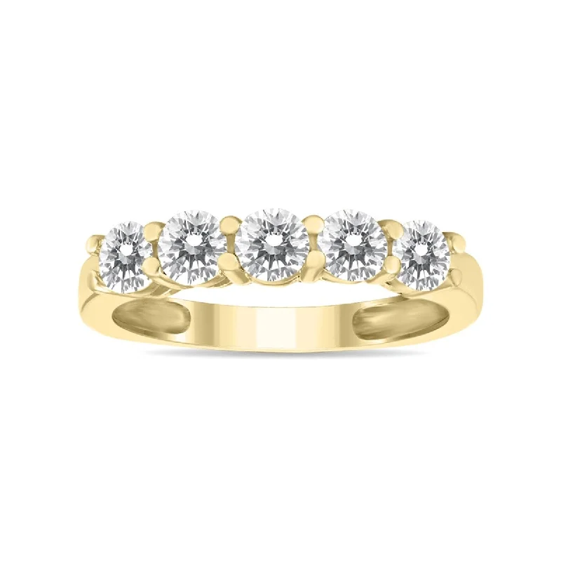 Women’s sustainable engagement rings-Marquee 1 Carat TW Five Stone Diamond Wedding Band in 14K Yellow Gold