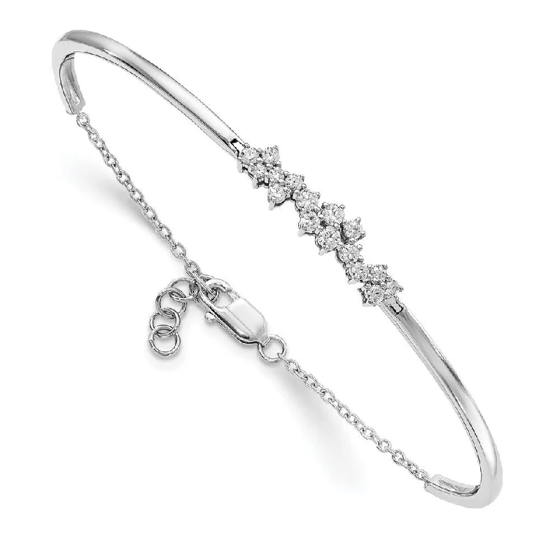 Women’s silver bracelets-14k White Gold Diamond Adjustable Bangle Bracelet, 7.5" (W-2mm)