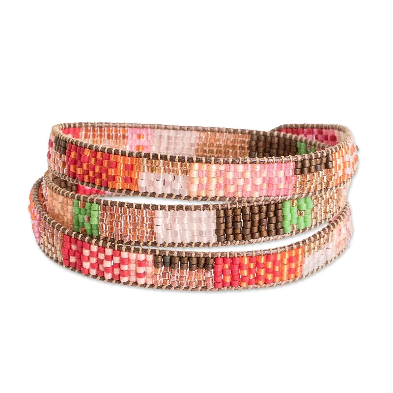 Women’s twisted bangles-Novica Handmade Geometric Innovation Glass Beaded Wrap Bracelet