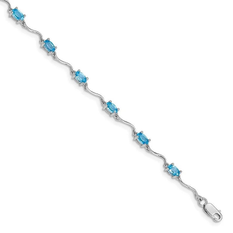 Women’s minimalist bracelets-Curata 925 Sterling Silver Polished Lobster Claw Closure Blue Topaz Bracelet