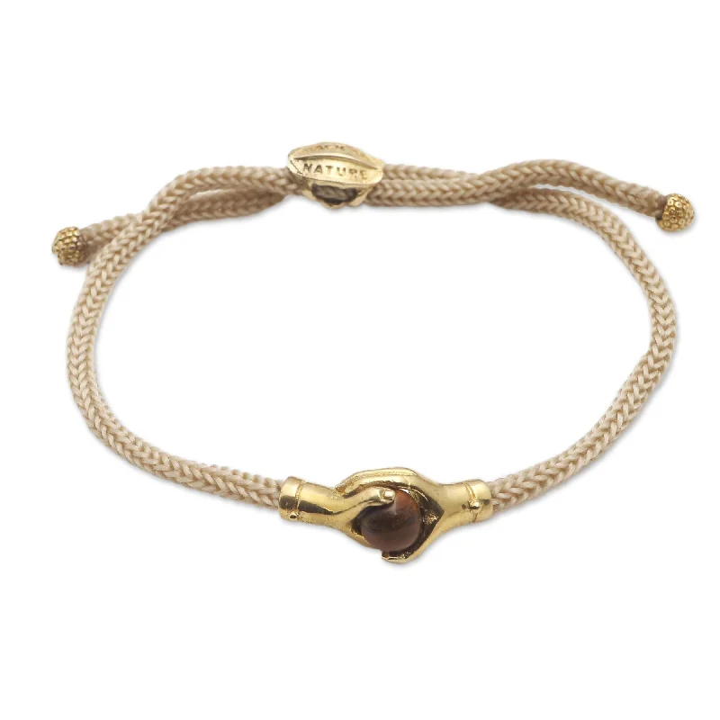 Women’s silver bracelets-Novica Handmade Golden Handshake Brass And Tiger'S Eye Unity Bracelet