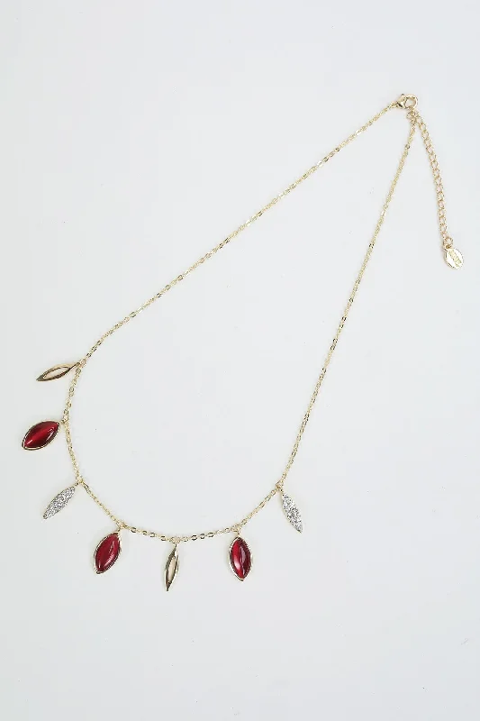 Women’s infinity charm necklaces-Red Crystal Drop Gold Necklace