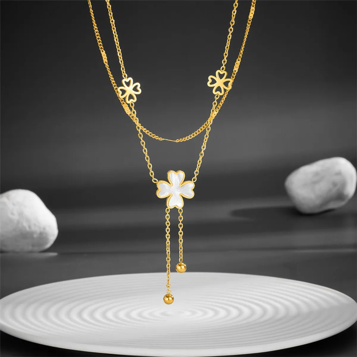 Women’s matching pendant necklaces-Simple Style Four Leaf Clover Titanium Steel Plating Layered Necklaces