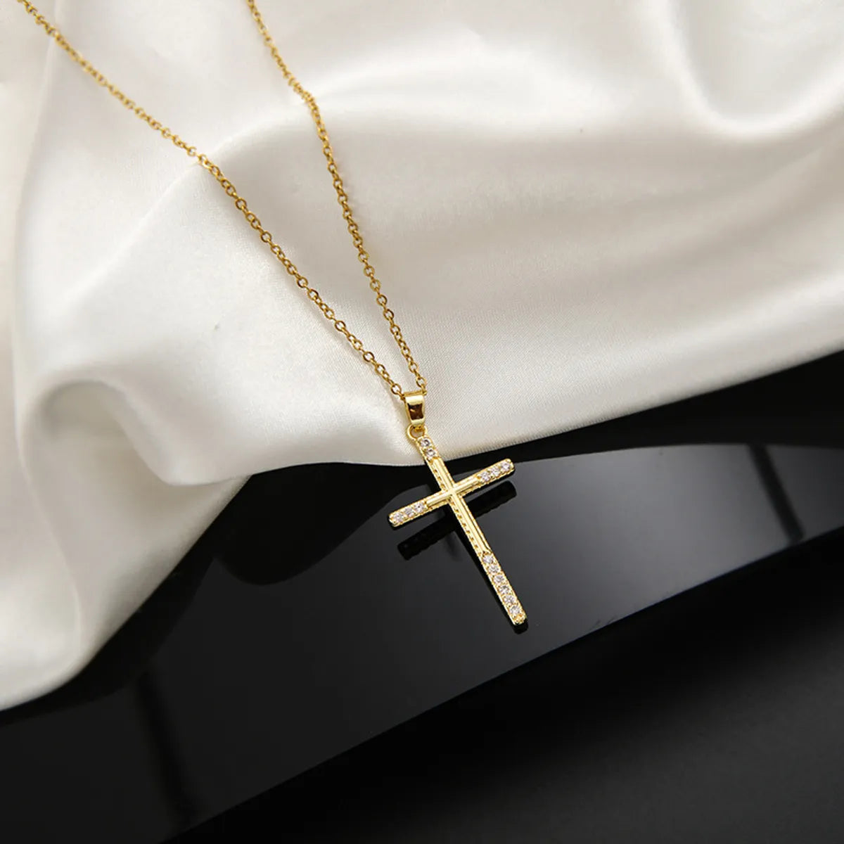 Women’s diamond necklaces-Retro Cross Stainless Steel Inlaid Zircon Necklace