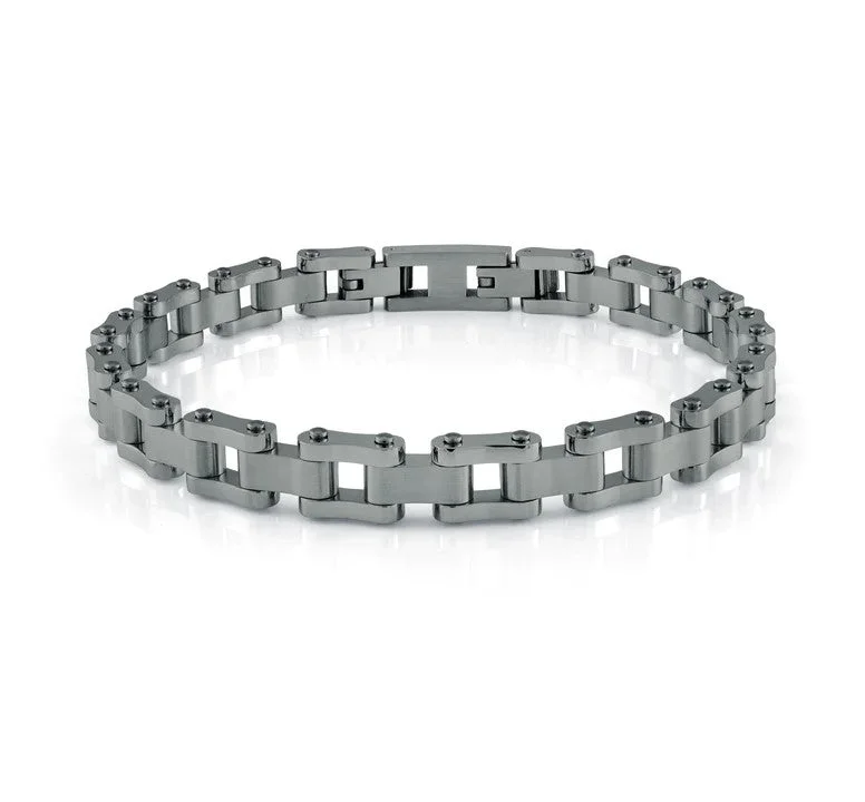 Women’s gemstone bangles-ITALGEM STEEL - GUNMETAL GRAY STAINLESS STEEL BIKE CHAIN BRACELET