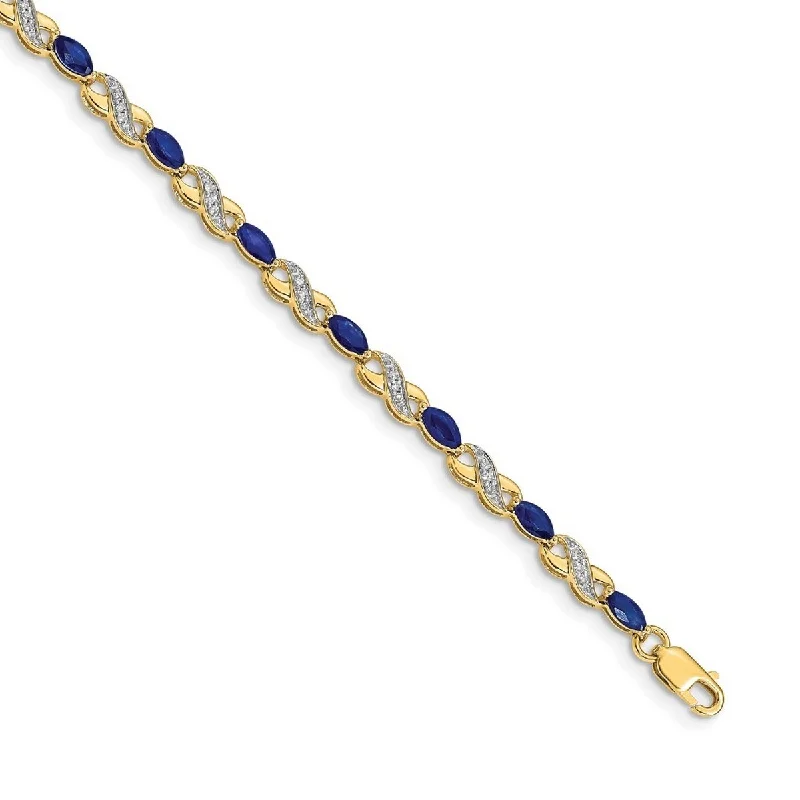 Women’s silver bangles-Curata 3mm 14k Diamond and Sapphire Bracelet