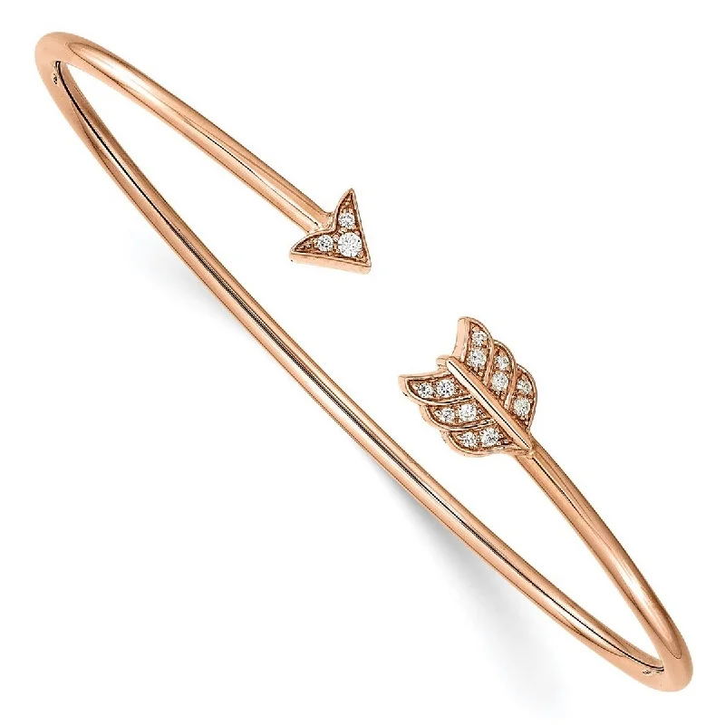 Women’s trendy bracelets-Curata 14k Rose Gold Diamond Arrow Cuff Stackable Bangle Bracelet