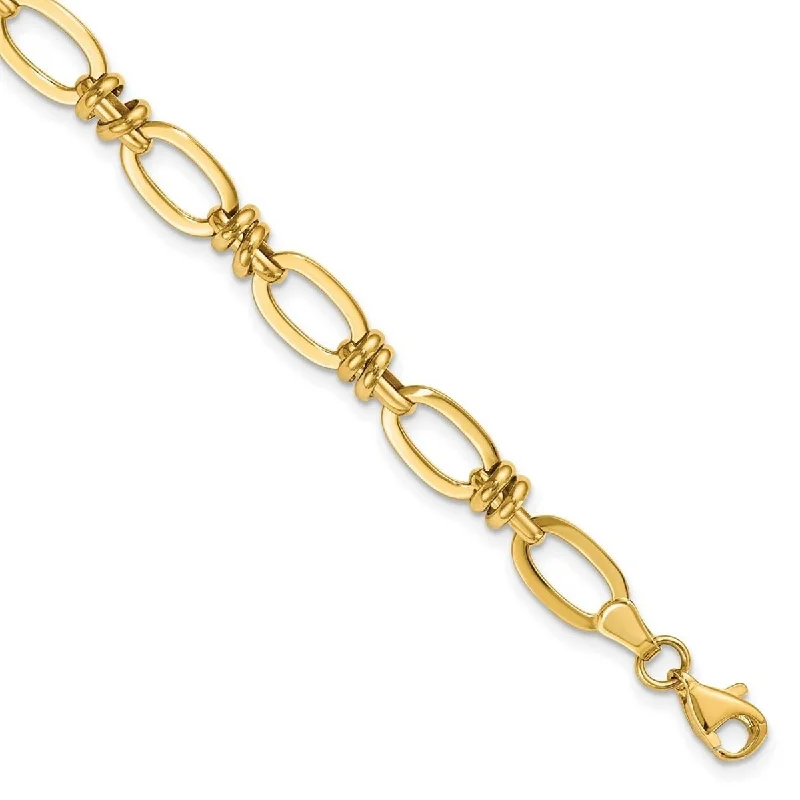 Women’s stacked bracelets-Curata 14k Yellow Gold Fancy Polished Fancy Link Bracelet 7.5 Inch