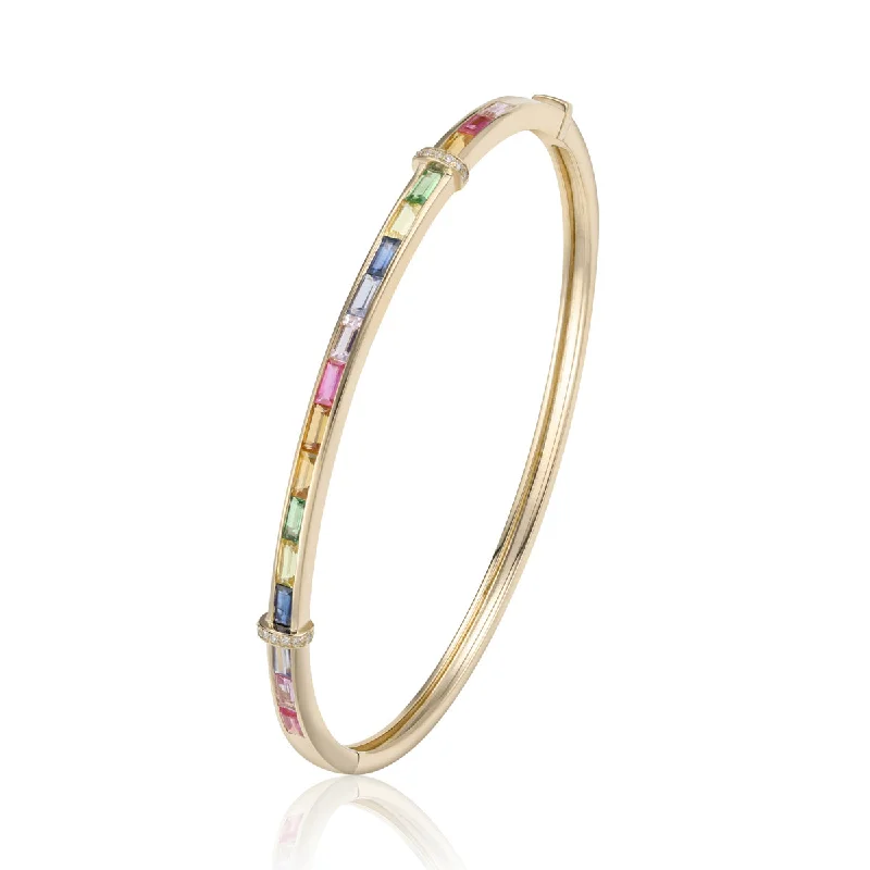 Women’s adjustable bracelets-LUVENTE - RAINBOW SAPPHIRES BANGLE BRACELET