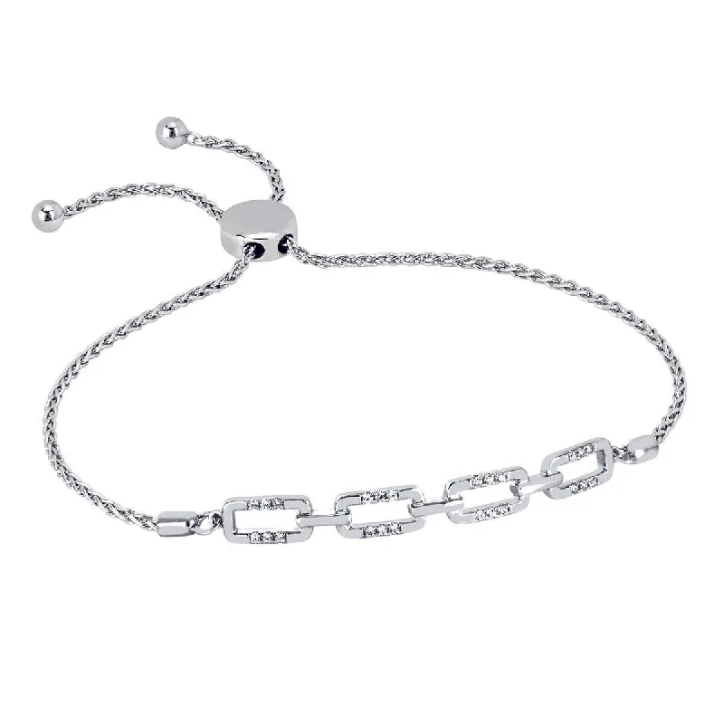 Women’s minimalist bangles-Diamond Link Bolo Bracelet in Sterling Silver (1/7ct tw)