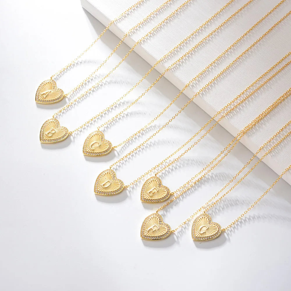 Women’s gold pendant necklaces-1 Piece Fashion Heart Shape Sterling Silver Plating Zircon Necklace