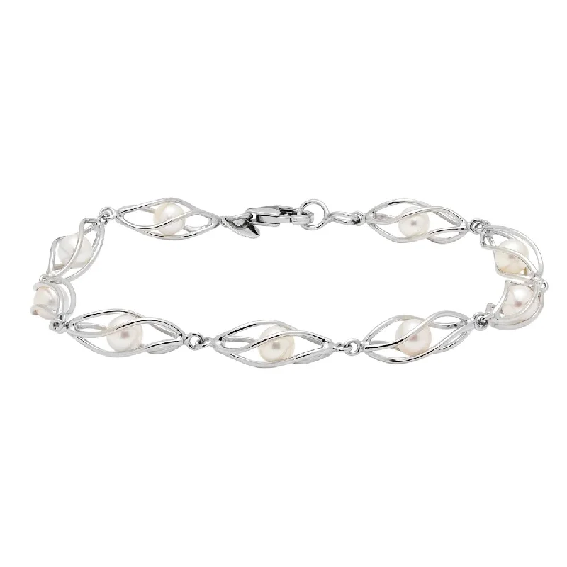 Women’s zodiac bracelets-Curltured Freshwater Pearl Swirl Bracelet in Sterling Silver (4mm pearls)