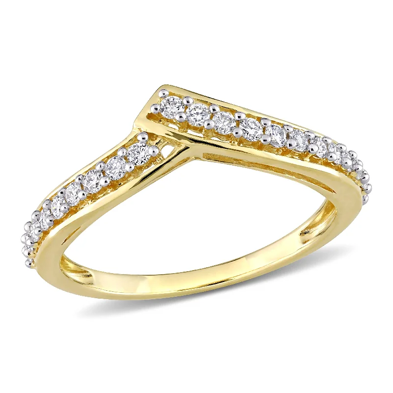 Women’s diamond and sapphire engagement rings-Miadora 1/3ct TDW Diamond Contour Stackable Wedding Band Ring in 10k Yellow Gold