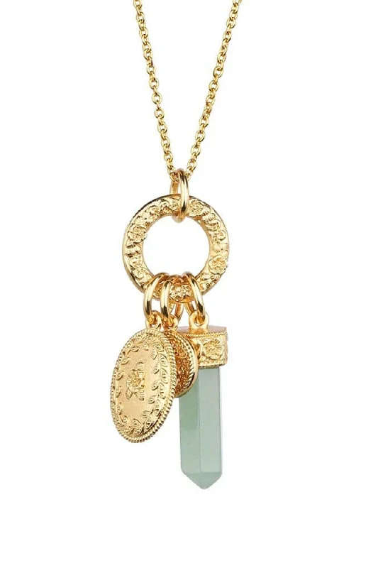 Women’s gemstone heart necklaces-Gold Plated Pendant with Green Aventurine Charm