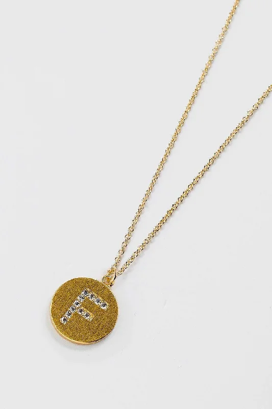 Women’s wedding necklaces-F Initial Necklace in Gold