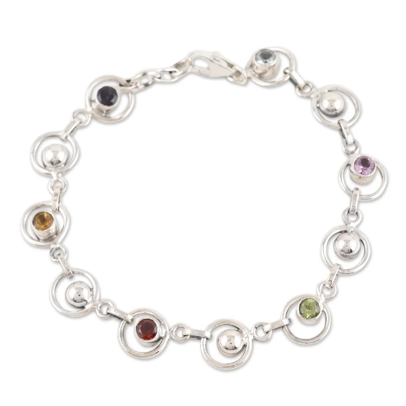 Women’s pearl bracelets-Novica Handmade Colorful Orbs Multi-Gemstone Link Bracelet