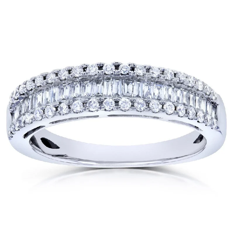 Women’s rose cut engagement rings-Annello by Kobelli 14k White Gold 1/2ct TDW Round and Baguette Diamond Wedding Ring