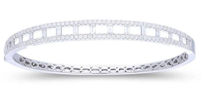 Women’s delicate bracelets-DOUBLE ROW DIAMOND BANGLE BRACELET