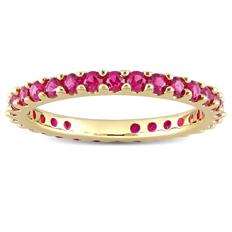 Women’s rose cut engagement rings-Miadora 10k Yellow Gold Created Ruby Stackable Eternity Wedding Band Ring