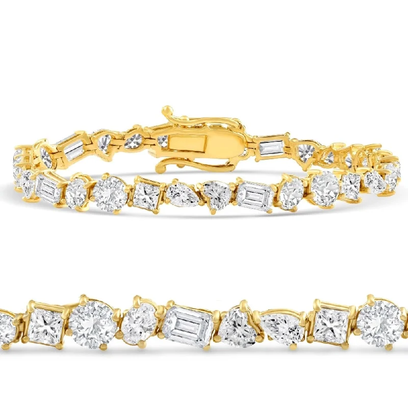 Women’s floral bracelets-F/VS 15Ct Mixed Fancy Cut Diamond Tennis Bracelet Gold Lab Grown 7"