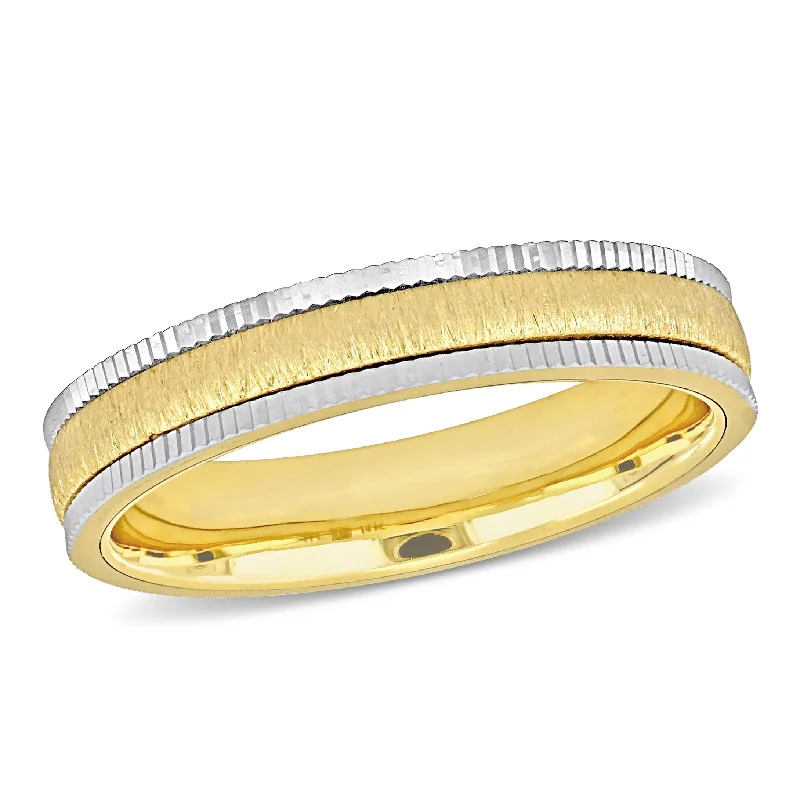 Women’s split shank engagement rings-Miadora 4mm Satin Finish Wedding Band in Two-Tone 14k Yellow and White Gold