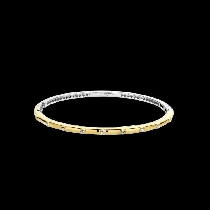 Women’s geometric bracelets-TI SENTO - TWO TONE BANGLE BRACELET WITH CRYSTALS