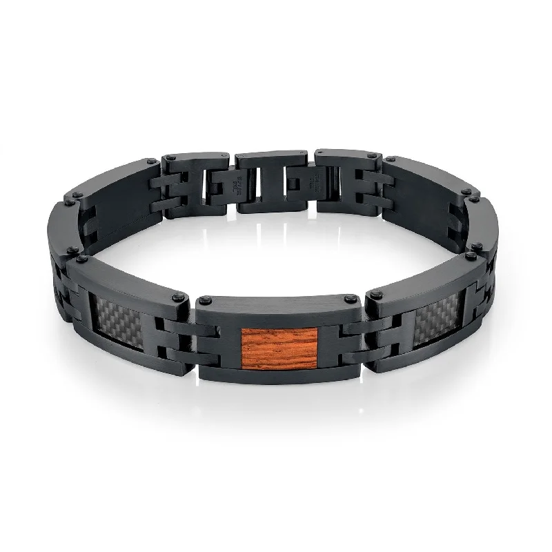 Women’s clasp bracelets-CARBON FIBER & WOOD LINK BRACELET