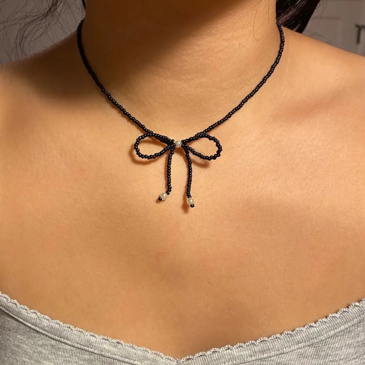 Women’s chunky necklaces-Sweet Bow Knot Seed Bead Women's Choker