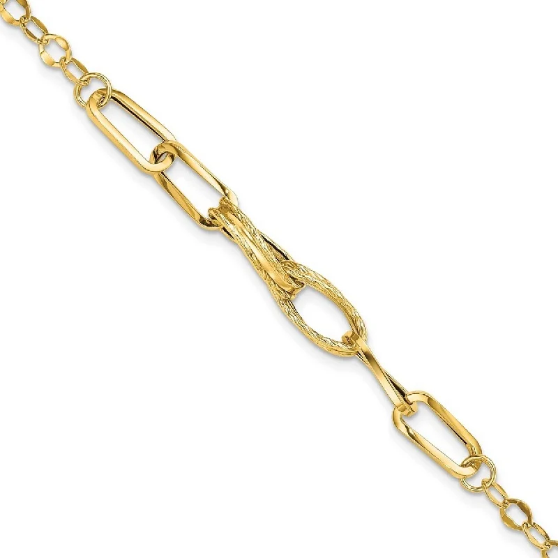 Women’s stackable bracelets-Curata 14k Yellow Gold Polished Textured Fancy Link Bracelet 7.75 Inch