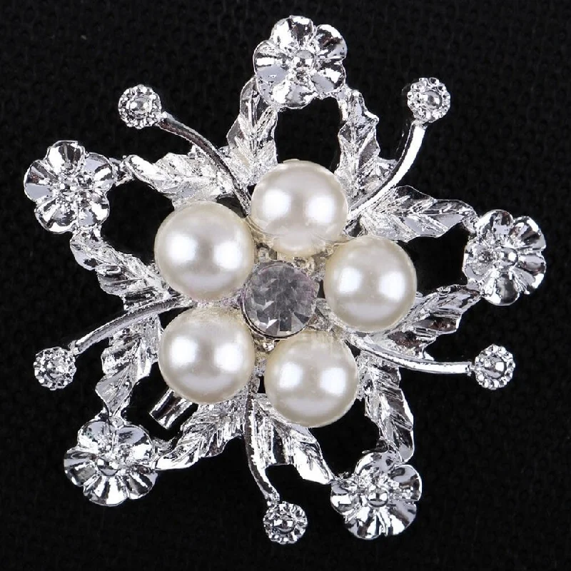 Women’s floral design engagement rings-Rhinestone Faux Pearl Flower Broach Brooch Pin Bouquet Wedding Bridal Jewelry - no