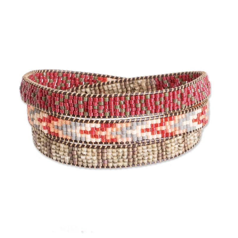 Women’s beaded bracelets-Novica Handmade Geometric Direction Glass Beaded Wrap Bracelet