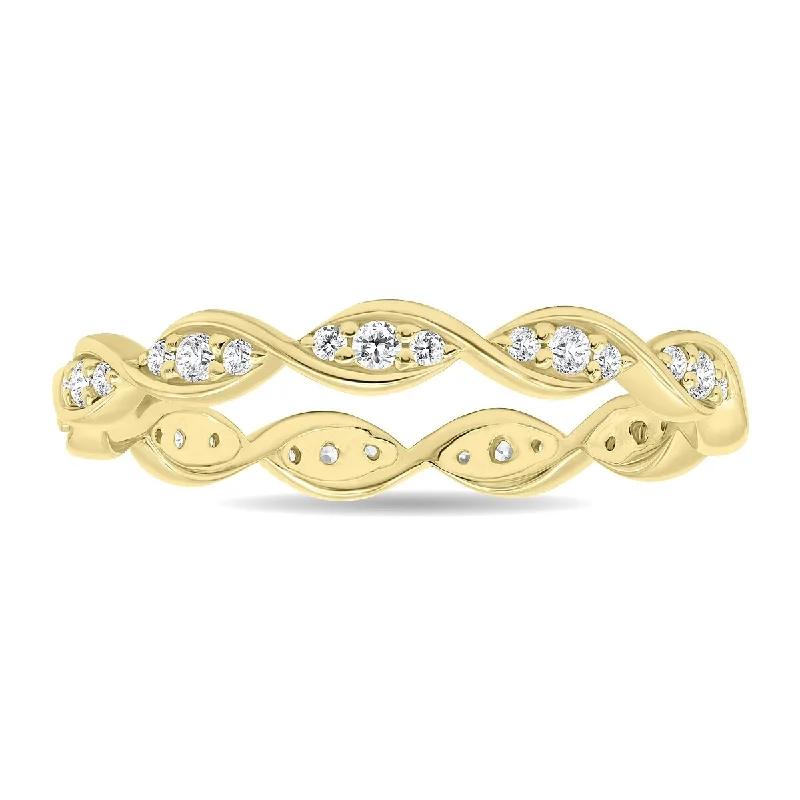 Women’s affordable engagement rings-1/4 Carat TW Wave Twist Diamond Eternity Wedding Band in 10K Yellow Gold