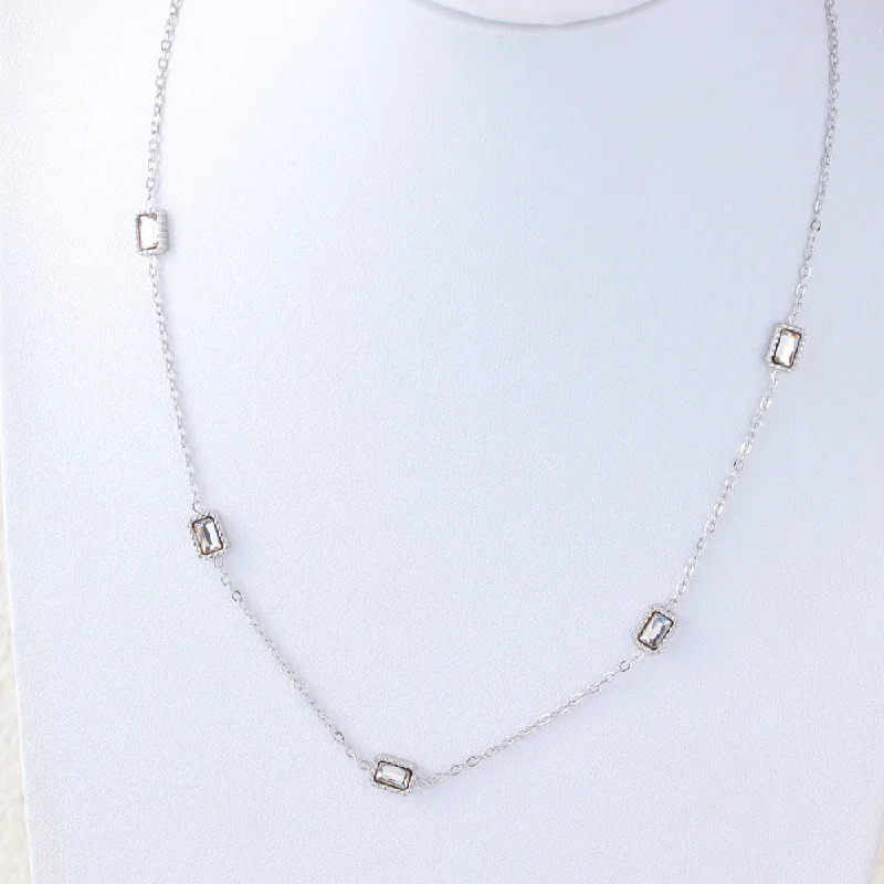 Silver White Diamond Necklace